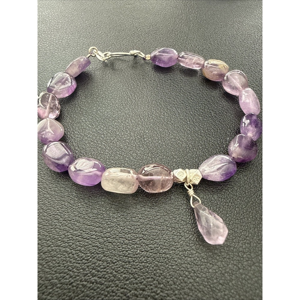 Real Stone Purple AMETHYST .925 TH Stamped Bracelet w/Faceted Bead Hook Clasp